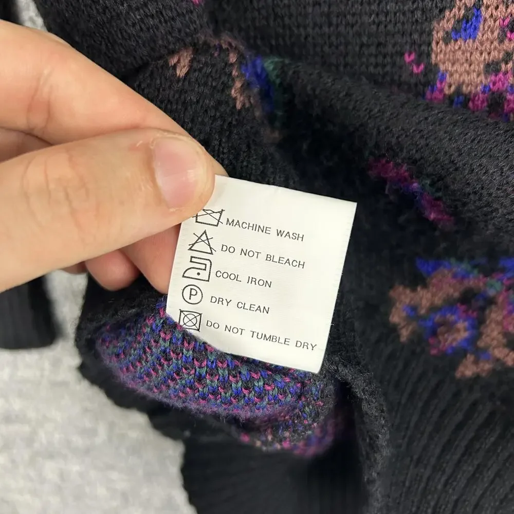 Vintage Bogner Sweater Mens Small Black Fair Isle Knit Crewneck Hong Kong 80s - Picture 6 of 9